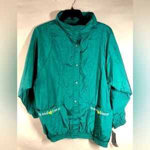 Weather Stoppers By Totes Aqua Blue Water Resistant Jacket Embroidered Flowers L